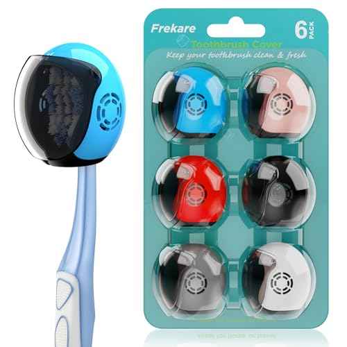 Helmet Toothbrush Covers Caps, Toothbrush Head Protector for Household Travel, Fits Most Manual and Electric Toothbrushes, 6 Count (Black, White, Grey, Blue, Pink, Red)