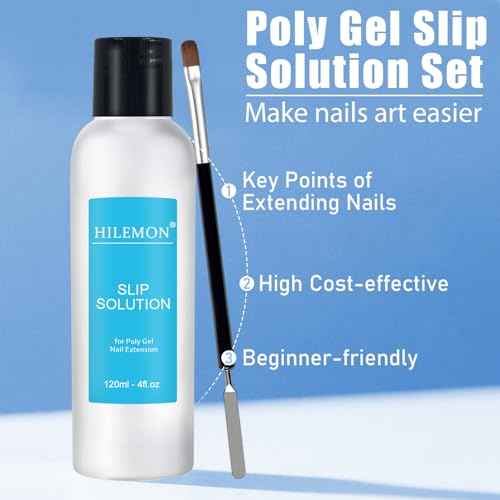 Poly Gel Slip Solution Set, Liquid with Dual-Ended Spatula Brush Glass Cup Cotton Pad, Anti-Stick Liquid Brushes Cleaning for Nail Extension Gel