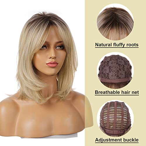 Blonde Ombre Wig with Bangs - Heat Resistant Synthetic