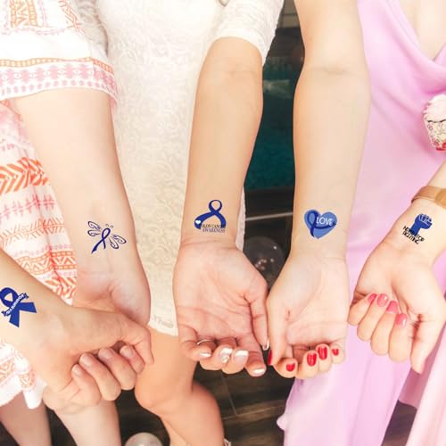 Blue Ribbon Cancer Awareness Temporary Tattoo Stickers, 30 Sheets