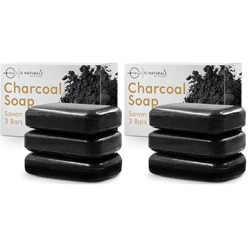 O NATURALS 100% Natural Bar Soap - Gift Set - Organic Ingredients & Essential Oils - Spa Gifts for Women & Men, Body Wash & Face Soap - 3PC Charcoal Soap (Pack of 2)