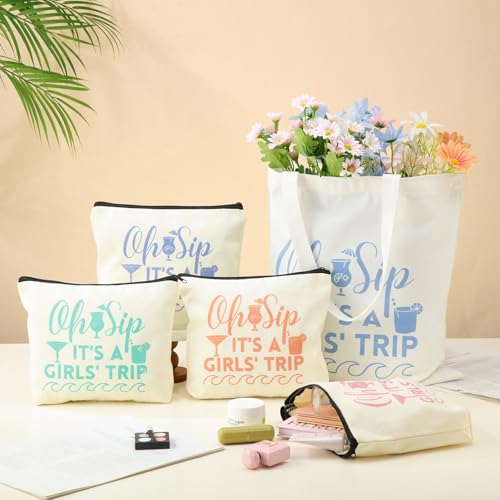 8 Pcs Women's Trip Bags Girls Weekend Gifts 4 Makeup Bag Girls Trip Gifts 4 Weekend Tote Bag Travel Favors for Women Summer Cosmetic Zipper Pouch Wedding Birthday Bachelorette Party