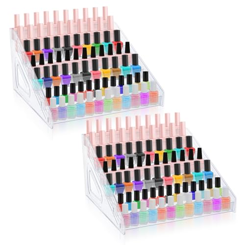 Nail Polish Organizer 84 Bottles of 7 Layers Sunglass Organizer Acrylic Display Rack Eyeglasses Storage Essential Oils Holder Makeup Organizer No Tool Needed Assembly, Clear (2 Pack)