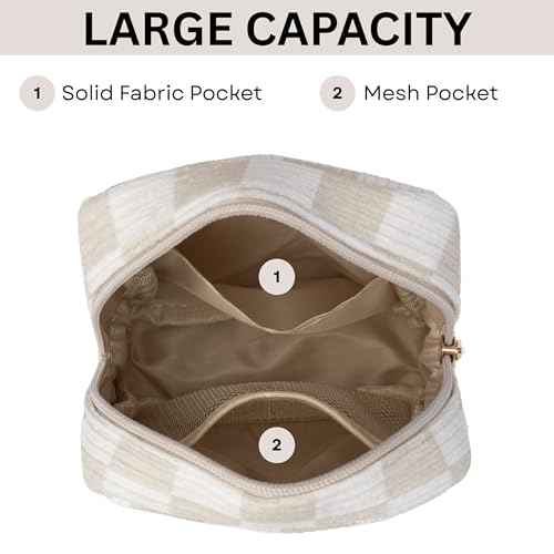 Mini Makeup Bag, Small Makeup Bag for Purse, Small Cosmetic Bag for Purse, Small Cosmetic Bag, Checkered Pouch, Cute Mini Pouch, Small Medecine Bag, Makeup Bag Small (Beige)