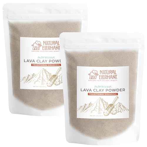 Natural Elephant Ghassoul (Rhassoul) Moroccan Lava Clay Powder | 100% Pure & Natural Face & Body Mask Powder | 1lb Bag Pack of 2 450g Bags