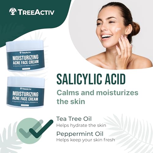 TreeActiv Acne Cream Original Formula, 2 fl oz, 2% Salicylic Acid Face Moisturizer for Oily & Acne-Prone Skin, Lightweight Hydrating Facial Cream