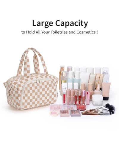 Narwey Large Travel Toiletry Bag for Women, Checkered Makeup Organizer