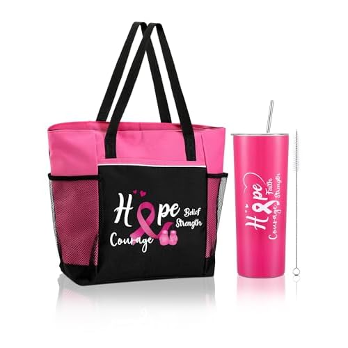 Paterr 2 Pack Breast Cancer Awareness Gifts Chemo Bags and Totes Chemo Care Package for Women Breast Cancer Accessories(Classic Pink,Breast Cancer)