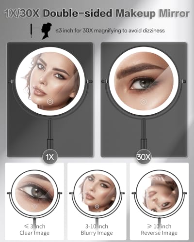VFD Height Adjustable LED Makeup Mirror with 30X Magnification