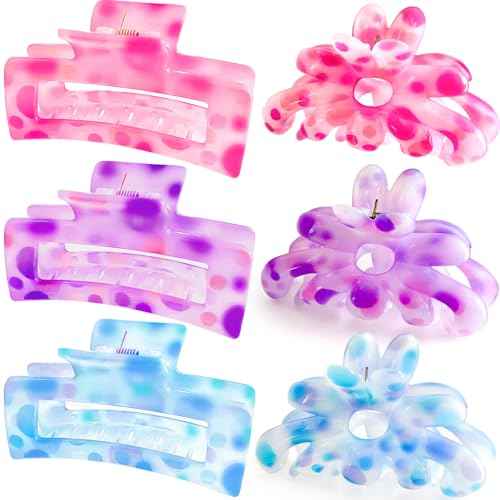 Hair Clips for Women,6PCS Big Flower Claw Clips for Thick Thin Hair,Strong Hold Cute Hair Accessories for Girls,Nonslip Beach Vacation Essentials Summer Accessories (colorful)