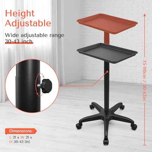 TASALON Salon Tray on Wheels Adjustable Salon Service Rolling Tray Hairstylist for Dental, Hairdresser Cart with Wheels Aluminum Rolling for Hairstylist, Sap, Medical