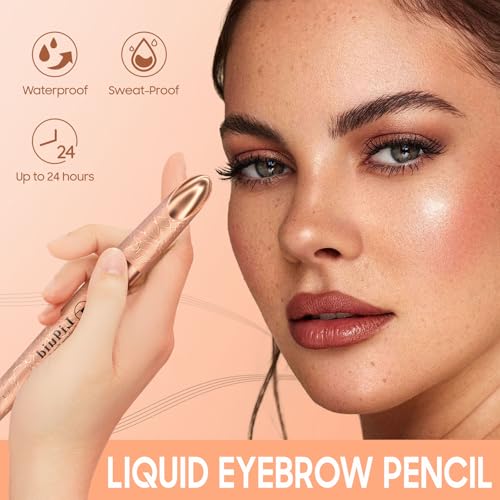 Eyebrow Pen - Upgraded 3D Liquid Eye Brow Microblading Pencil With Micro 4 Point Lift & Brow Pen Snatch, Long-Lasting Waterproof, Valentine's Day Gifts for Her (Light Brown)