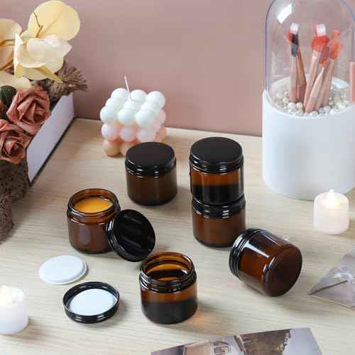 2oz Amber Glass Jars with Lids - 12 Pack Cosmetic Containers for Travel, Lotion, Cream