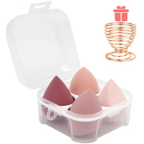 Leeshine Makeup Sponges Set - 4 Pcs Blending Beauty Blenders with Holder & Egg Case, Pink, Pack of 5 Variations