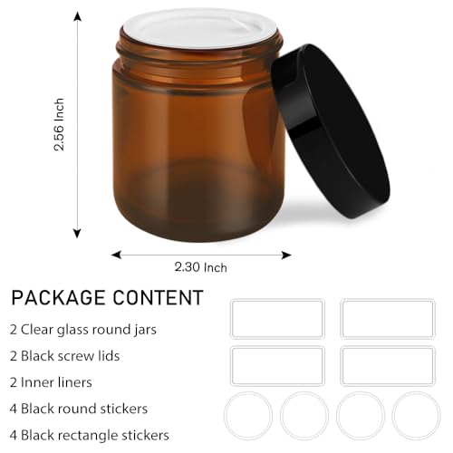 4 oz Amber Glass Jars with Lids, 2 Pack