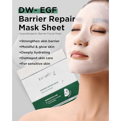 EASYDEW Barrier Repair Mask - Intense Moisture-Rich Face Mask with Revitalizing Cream Essence for Lasting Hydration with EGF Peptide, Ceramides, Hyaluronic Acid, 4 Sheets