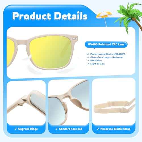 Baby Toddler Polarized Sunglasses with Strap, 3 Pack Infant Sunglasses for Boys & Girls 0-24 Months, UV Protection
