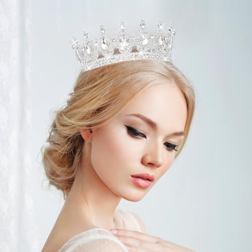 Queen Crown Rhinestone Tiara for Weddings & Parties - Silver & White