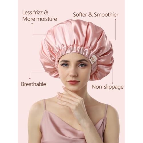Years Calm Silk Bonnet for Sleeping Women, Double Layer Satin, Ajustable Elasticity Band£¬ Hair Satin Bonnet for Sleeping - Sleep Shower Caps (Light orange, One Size)