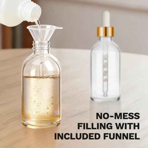 Bumobum 2 Pack, 2 oz Golden Cap Clear Glass Eye Dropper Bottle with Labels and Funnel, Leakproof Tincture Bottle with Measured Dropper for Essential Oils Bottles
