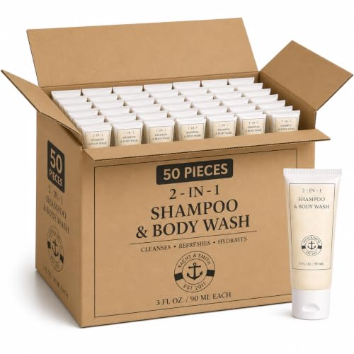 Yacht & Smith 50 Pack 2-in-1 Shampoo Body Wash, 3 oz Travel Size