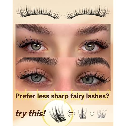 TOOCHUNAG Natural Lash Clusters Fairy Eyelashes Extensions 10/12/14mm Manga Lashes Clusters C Curve Wispy False Eyelash Clusters with Thin Band DIY Individual Lash Extension