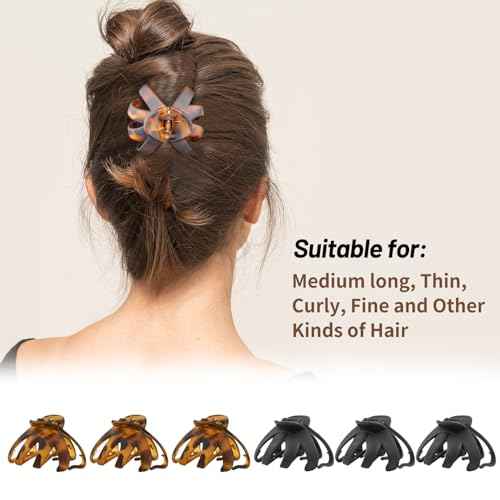 2.8" Medium Octopus Hair Clips for Women, Matte Claw Clips for Thin Hair, 90' Strong Hold Non-slip Spider Octopus Clip for Fine Hair Jaw Clips (Black & Tortoise)