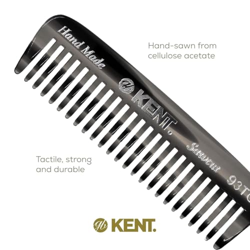Kent 93T Black Graphite Wide Tooth Men's Comb, for Mustache and Beard ideal for Facial Hair, Small Pocket Sized Travel Detangler Comb, Saw-Cut Hand polished Made in England