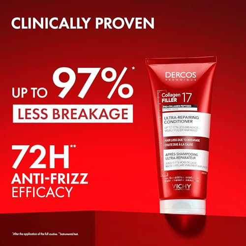 Dercos Collagen Peptide 17 Ultra-Repairing Conditioner, 200ml, Anti Hair Fall & Bond Repair for Damaged Weak Hair, Strengthens, Detangles, Boosts Shine & Volume