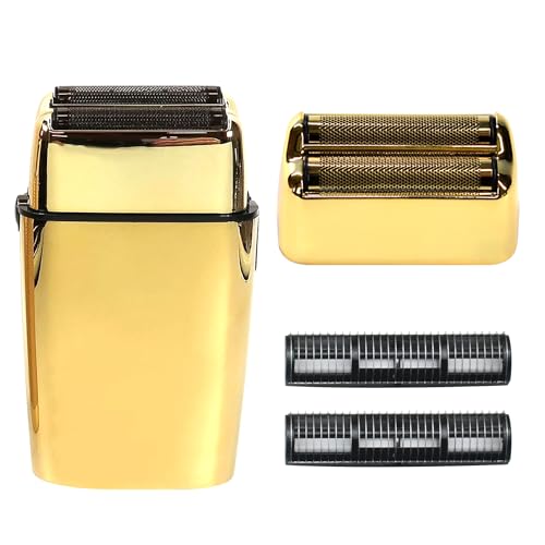 2PCS Replacement Foil and Cutters for BaBylissPRO Barberology Electric Shaver, Double Foil Shaver Replacement Head Compatible with BaBylissPRO FXFS2 Shaver (Gold)