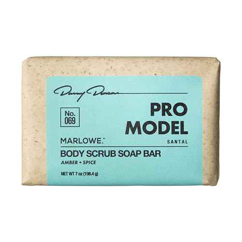 MARLOWE. No. 069 Body Scrub Soap Bar 7 Oz, Pro Model Body Exfoliator Bar Soap with Pumice, Apricot Seed Powder, Shea Butter & Olive Oil, Amber + Spice Santal Scent