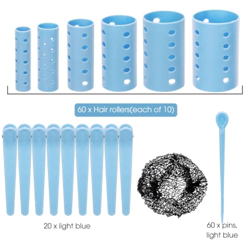 WILLBOND 141 Pcs Plastic Hair Curlers Set with Clips & Pins - Baby Blue
