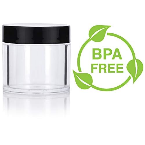 (12 pack) 1 oz Clear Plastic Jar with Black Lids Refillable Storage Organization