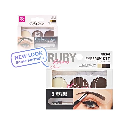 Ruby Kisses Go Brow Eyebrow Kit, Dual Shade Powder & Wax, Includes 3 Stencils, Perfect for Shaping & Defining, Natural Brow Look, Ideal for Sparse Brows