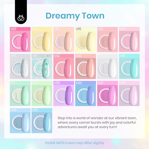 Beetles Dip Powder Nail Starter Kit 20 Colors Nude Pink Dreamy Town Collection Dipping Powder Set Blue Snow White Glitter for Nail Art with Base Top Coat Manicure DIY Salon Complete Accessories