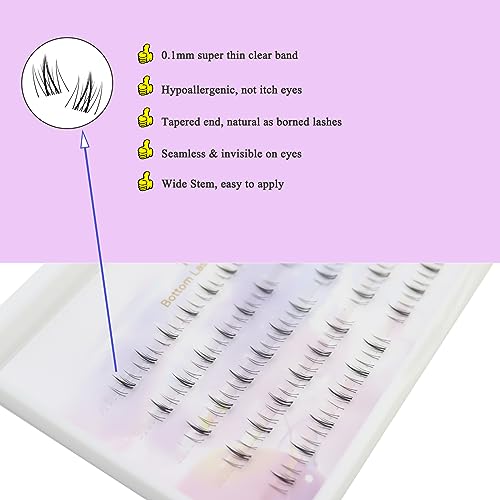 Lash Clusters for Bottom Eyelashes DIY Lash Extension Lower Individual Lashes Natural look, Wispy Bottom Lashes Clear Band 7mm