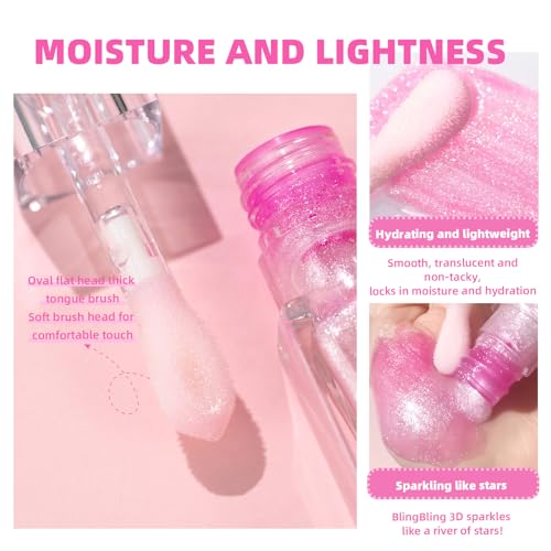 Color Changing Lip Oil with Brown Lip Liner,Big Brush Head Hydrating Non-Sticky Moisturizing Lightweight Magic Pink Glitter Tinted Lip Gloss for Women Plumping Lip Glow Oil for Dry Lips Makeup