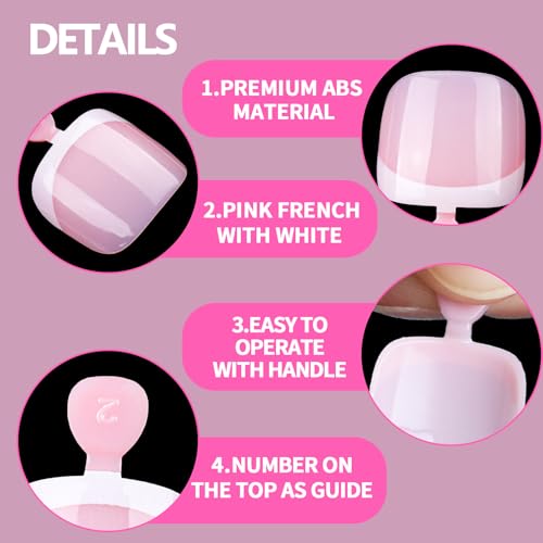 Teenitor Pink French Toe Nails Press On Set with White Borders, 120pcs Short Square Fake Toenails for Women
