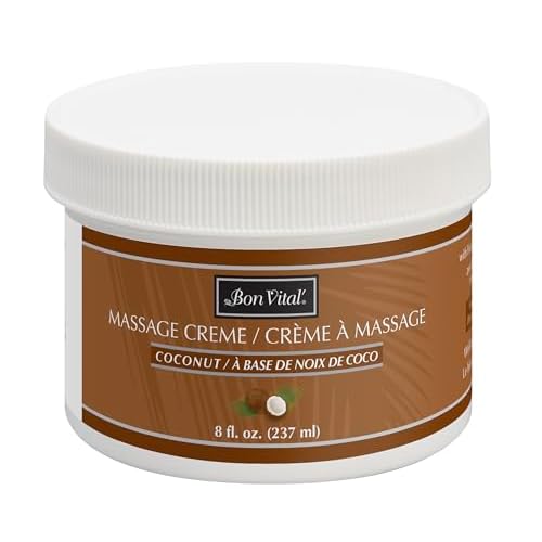 Bon Vital' Coconut Massage Creme Made with 100% Pure Fractionated Coconut Oil, Moisturizer to Repair Dry Skin, No Greasy Feel, Anti-Aging Cream for Professional Massage, 8 Ounces (Packaging May Vary)