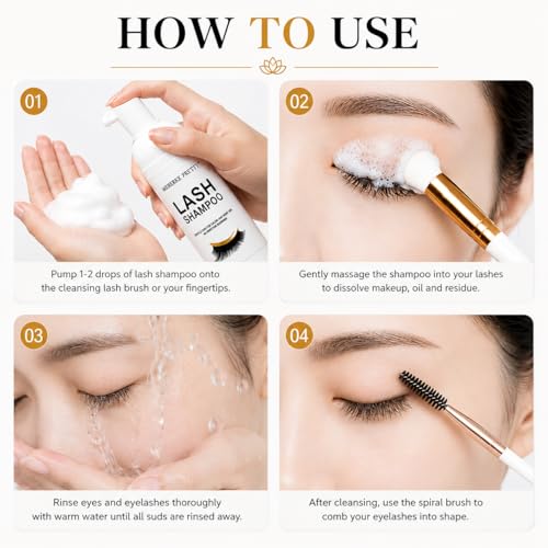 Eyelash Extension & Natural Lash Cleanser Kit with Brushes & Rinse Bottle