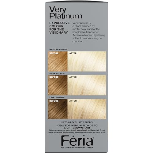 L'Oreal Paris Feria Multi-Faceted Shimmering Permanent Hair Color, Very Platinum, Pack of 2, Hair Dye
