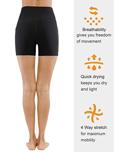 THE GYM PEOPLE High Waist Yoga Shorts for Women Tummy Control Fitness Athletic Workout Running Shorts with Deep Pockets (Small, Marble White)