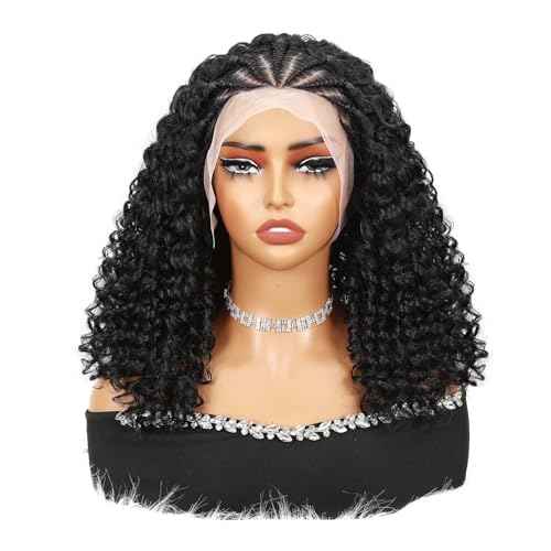 Quantum Love Braided Wigs for Black Women Braids Cornrows Lace Curly Wigs 16 Inch Lace Frontal Braided Fully Curly Bob Synthetic Glueless Wig