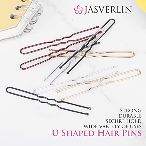 JASVERLIN Black U Shaped Hair Pins - 2.4 Inch Bobby Pins for Bun & Updo Hairstyles, 100 Pack