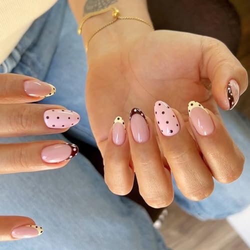 Short Almond Press On Nails Pink French Tips 24pcs