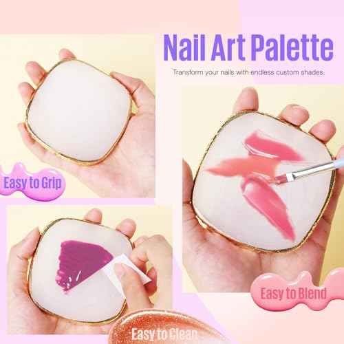 MEFA Nail Art Brushes Set, 8 Pcs Nail Brushes for Nail Art and Nail Art Palette with Polish Brush, Extension Gel Brush, Liner Brush, Carved Brush, Dotting Pen, Builder Brush, Fan Brush for Home Salon