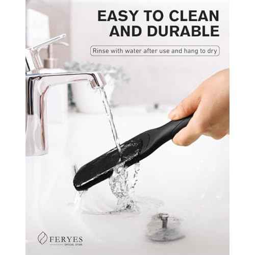FERYES Dual-Sided Glass Foot File ? Long Handle Foot Scrubber for Dead Skin, Cracked Heel Repair, Pedicure Tools for Callus Removal, Glass Pumice Stone Foot Scraper - Black