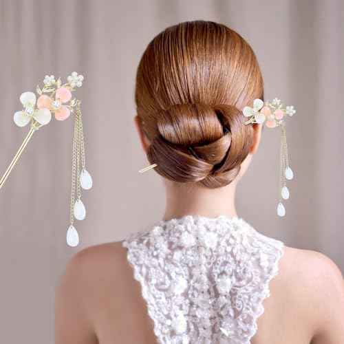 inSowni 8 Pieces Retro Vintage Asian Japanese Chinese Hanfu Gold Metal Flower Hair Sticks with Pearl Pendants Fishtail Lotus Butterfly Long Hair Pins Forks Chopsticks Bun Updo Holders for Women Girls
