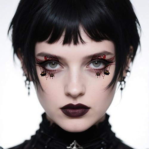 10 Pcs Halloween Eye Tattoos,Colourful Spider Web and Bat Design Eye Tattoos Temporary,Waterproof Sweatproof Day of the Dead Makeup, Halloween Temporary Tattoo for Women Men Party Cosplay
