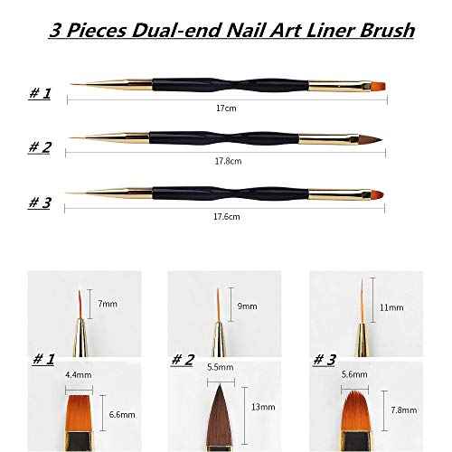 4 in 1 Set, Dual-Ended Polygel Brush Picker Brush, 3 Pcs Nail Drawing Pen, Dual End Nail Art Pen Brush Acrylic Round Flat Painting Drawing Liner Nail Tools